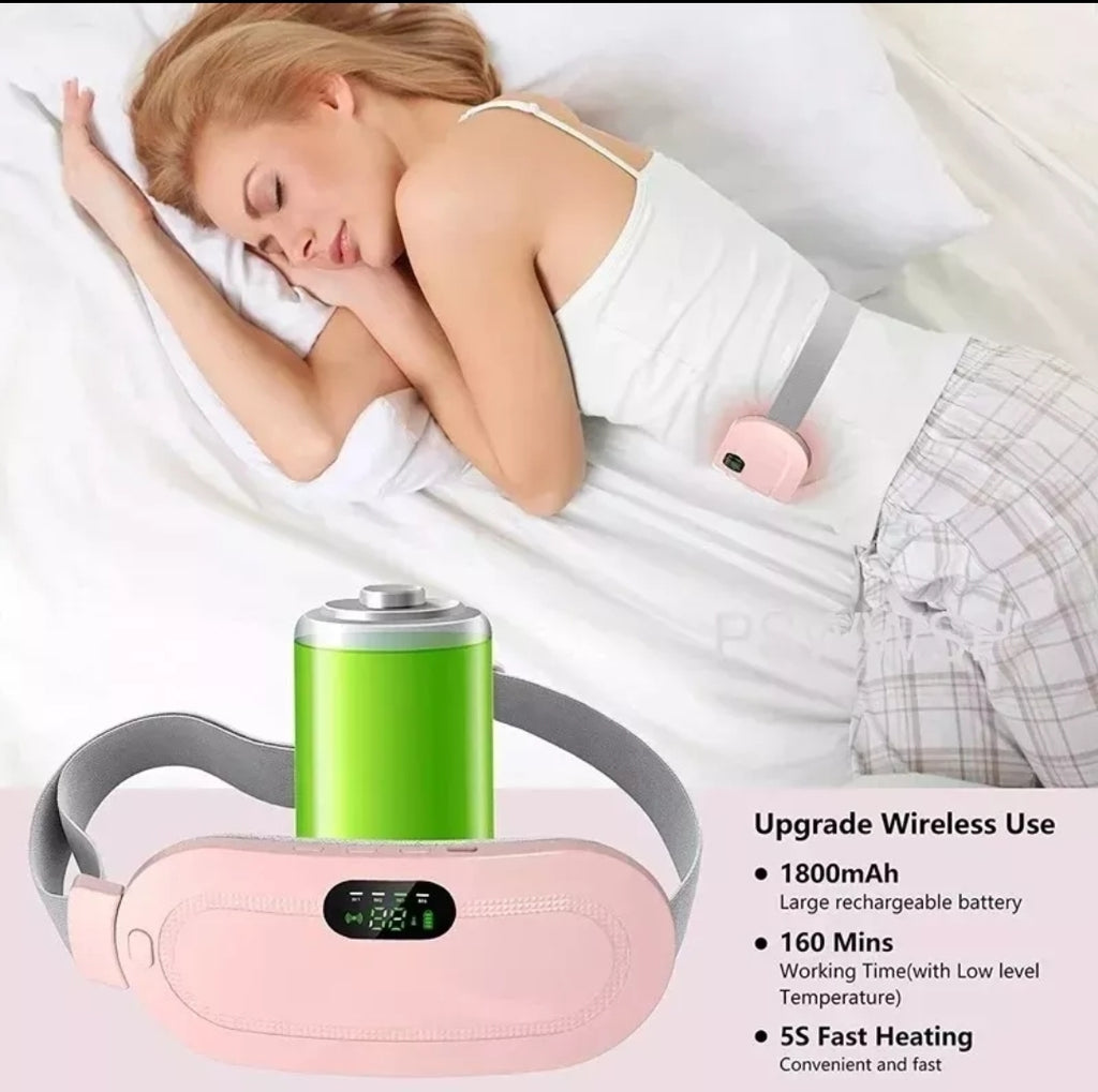 Cinturón Térmico Menstrual con Terapia de Calor – Alivia Cólicos y Dolor Abdominal 110/220V Rosado Gris