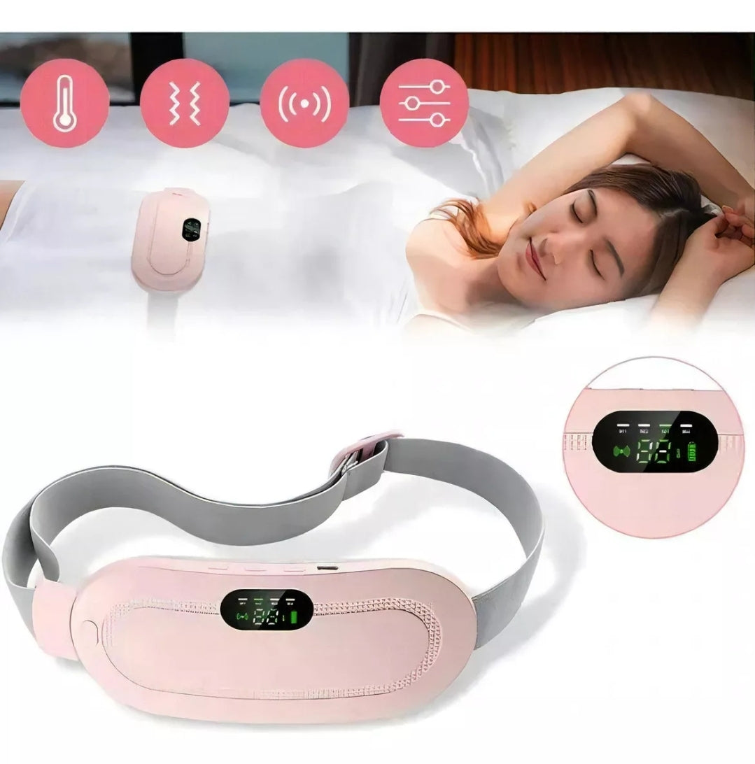 Cinturón Térmico Menstrual con Terapia de Calor – Alivia Cólicos y Dolor Abdominal 110/220V Rosado Gris
